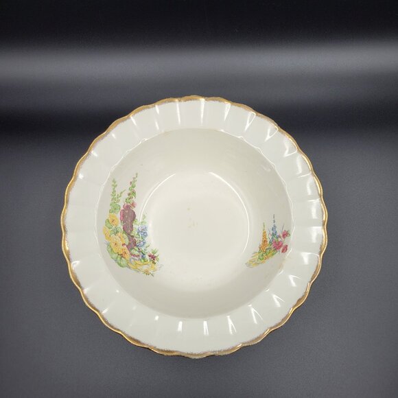 Vintage Hollyhock Bowl Sovereign Potters Canada Earthenware Gold Rimmed Read - Picture 3 of 13